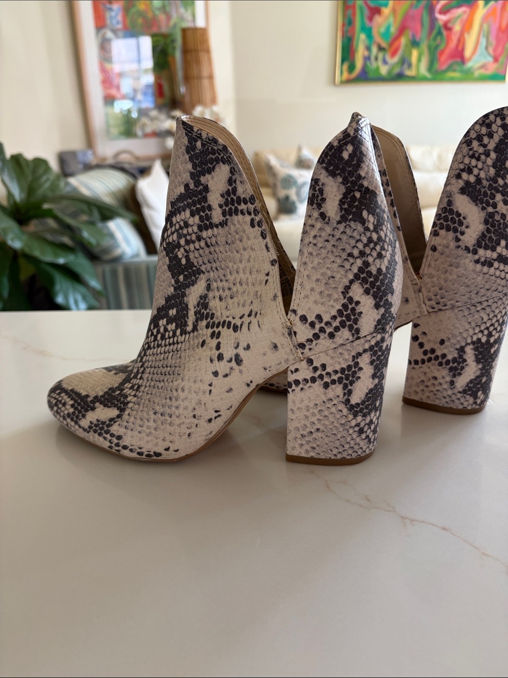 Steve Madden Beige and Black Snake-Print Ankle Booties - Picture 2 of 6